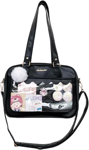 Kawaii Ita Bag Cute Messenger Bag Crossbody Bags Kawaii Bag Purse Clear Anime Bag (black)