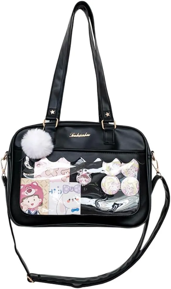 Kawaii Ita Bag Cute Messenger Bag Crossbody Bags Kawaii Bag Purse Clear Anime Bag (black)