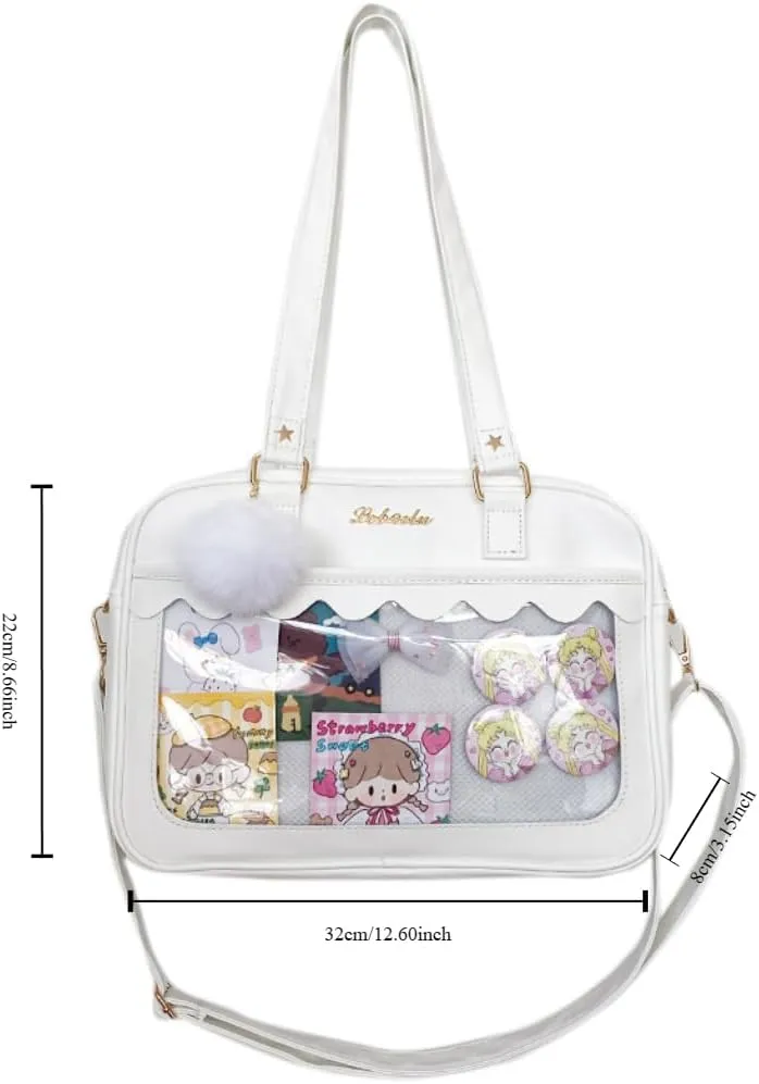 Kawaii Ita Bag Cute Messenger Bag Crossbody Bags Kawaii Bag Purse Clear Anime Bag (black)