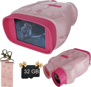 Kids Camera & Night Vision Goggles for Kids Boys and Girls, Christmas Birthday Gifts, Night Vision Binoculars with 32GB Memory Card(Pink)