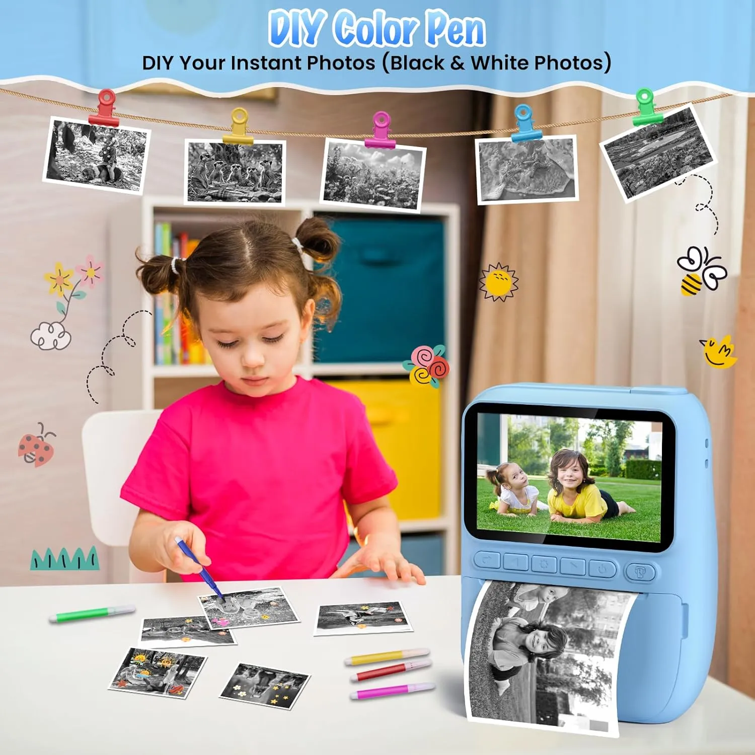 Kids Camera Instant Print, 3.0" HD 32MP Birthday Gifts for 3-12 Year Old Girls Boys, 1080P Digital Camera for Toddler Children, Portable Toy with 32GB SD Card-Blue