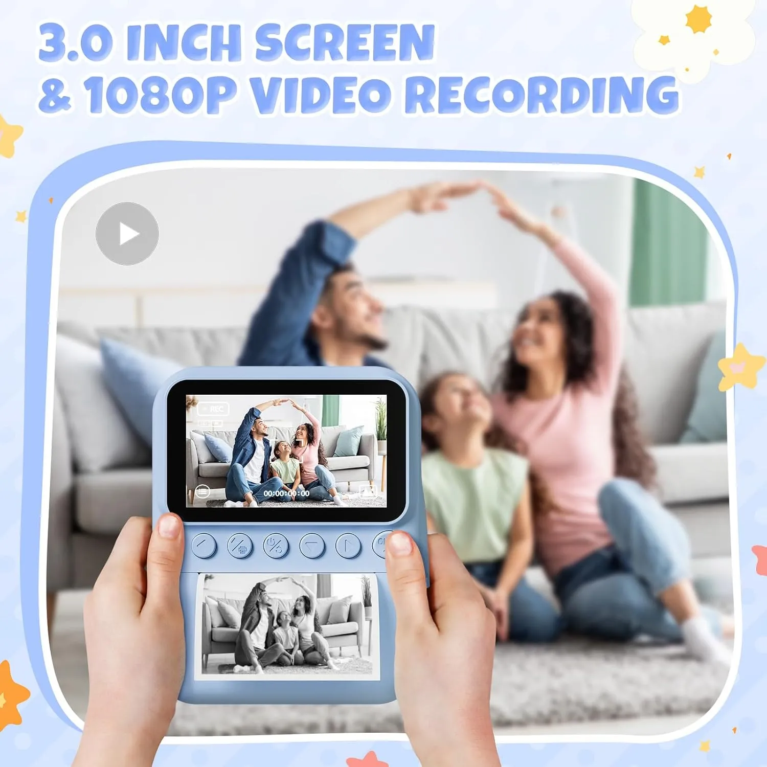 Kids Instant Print Camera, 3.0'' Screen, 48MP Photo, 1080P HD, Gift for 3-12 Year Old Girls & Boys (Blue) with 32GB Card