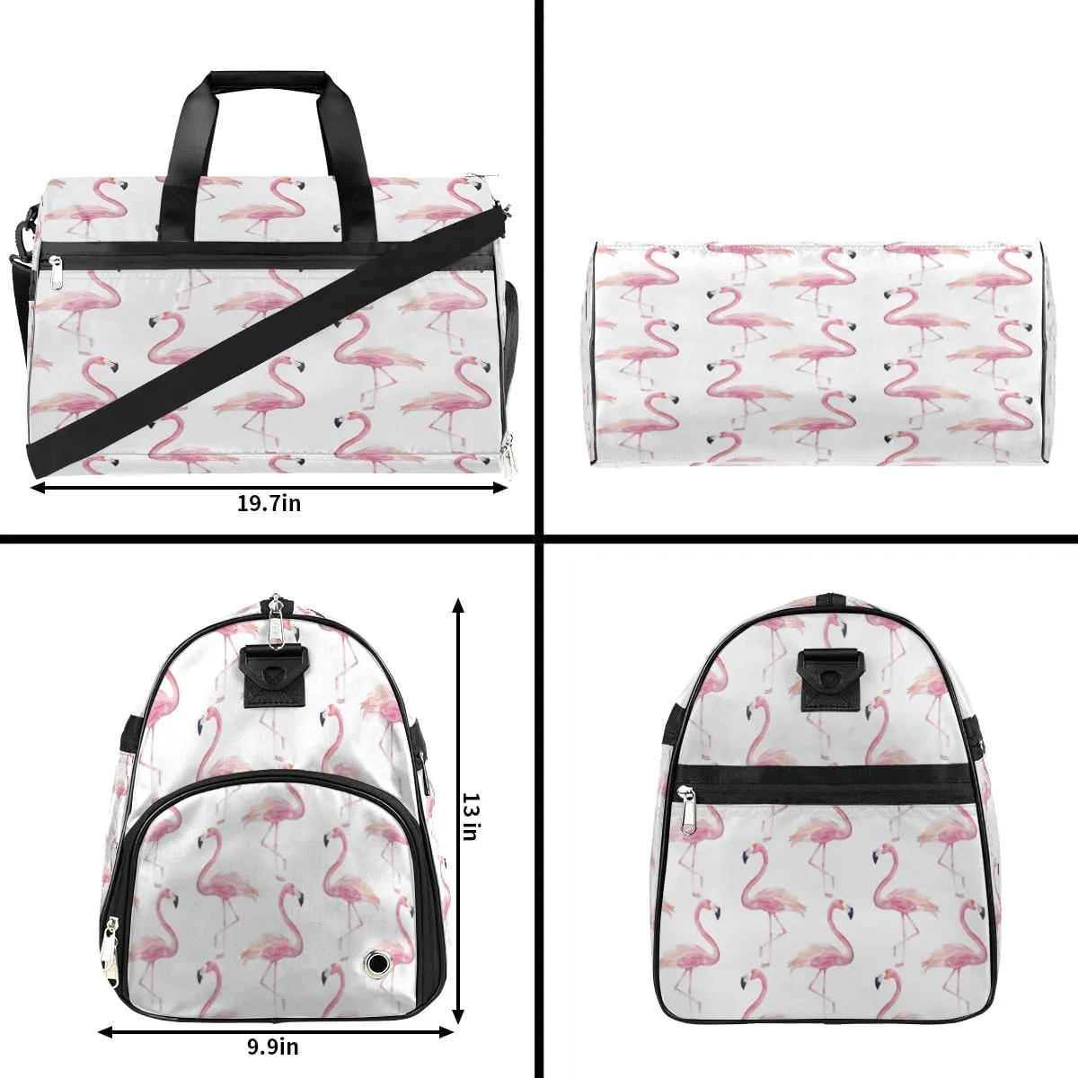 Kids Overnighter Duffel Bags for Boys Girls, Pink Flamingo Carry-On Size Sports Gym Bag with Shoe Compartments for School Practice or Overnight Travel Weekender Sleepover Tote Bag