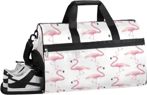 Kids Overnighter Duffel Bags for Boys Girls, Pink Flamingo Carry-On Size Sports Gym Bag with Shoe Compartments for School Practice or Overnight Travel Weekender Sleepover Tote Bag