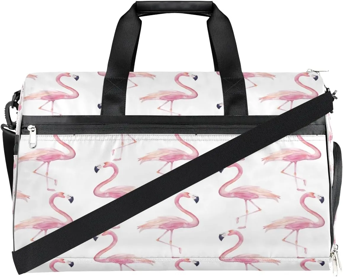 Kids Overnighter Duffel Bags for Boys Girls, Pink Flamingo Carry-On Size Sports Gym Bag with Shoe Compartments for School Practice or Overnight Travel Weekender Sleepover Tote Bag