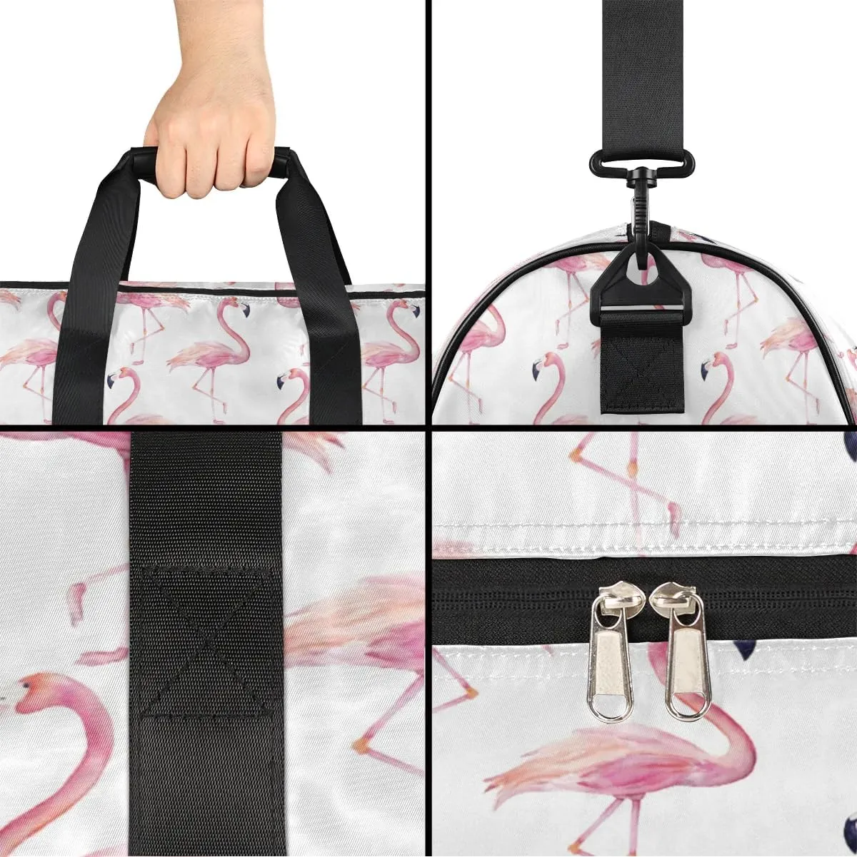 Kids Overnighter Duffel Bags for Boys Girls, Pink Flamingo Carry-On Size Sports Gym Bag with Shoe Compartments for School Practice or Overnight Travel Weekender Sleepover Tote Bag