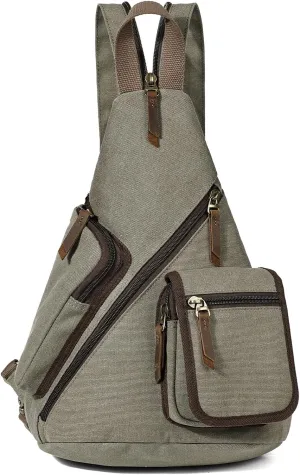 KL928 Canvas Sling Bag - Casual Crossbody Shoulder Daypack Rucksack Backpack for Men Women, Olive Green