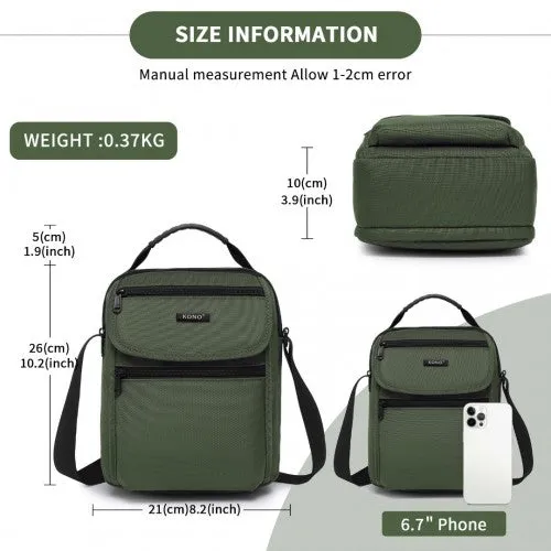 Kono Durable Men's Crossbody Shoulder Bag with Multiple Pockets - Messenger Bag - Green