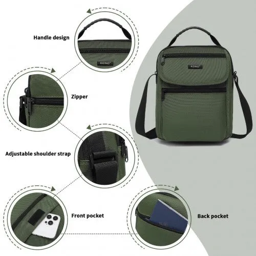 Kono Durable Men's Crossbody Shoulder Bag with Multiple Pockets - Messenger Bag - Green