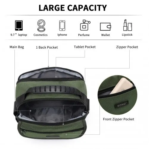 Kono Durable Men's Crossbody Shoulder Bag with Multiple Pockets - Messenger Bag - Green