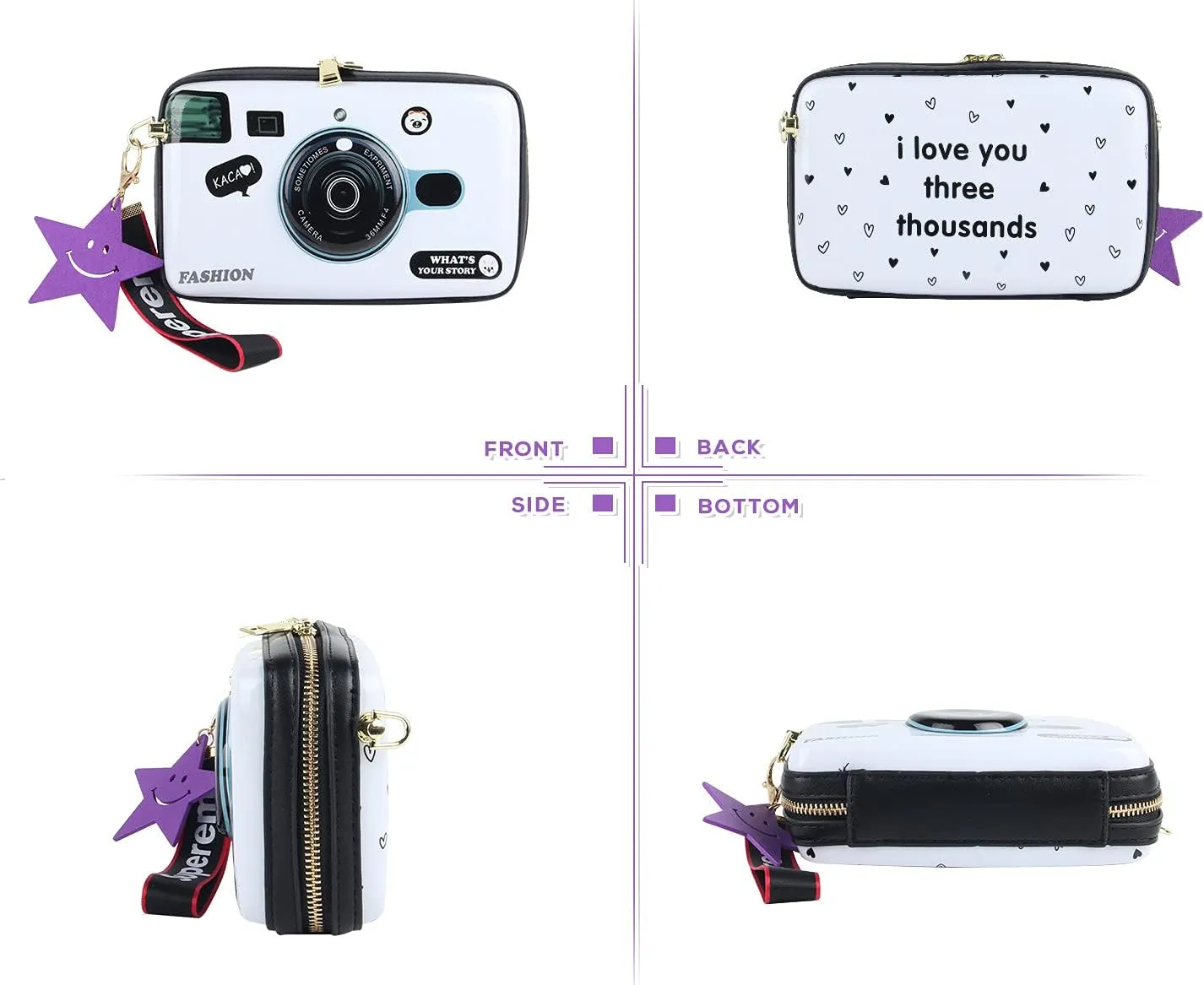 KUANG! Women Fashion Camera Shaped Crossbody Handbag PU Leather Vintage Shoulder Bag Novelty Clutch Box Purse