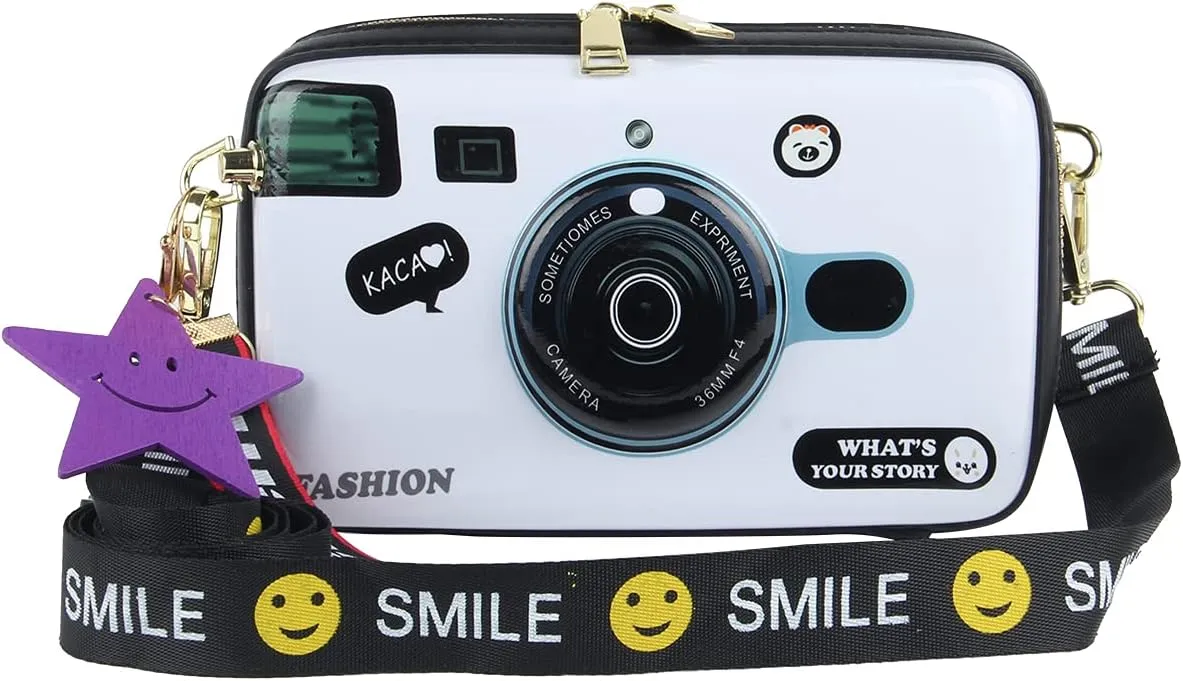KUANG! Women Fashion Camera Shaped Crossbody Handbag PU Leather Vintage Shoulder Bag Novelty Clutch Box Purse