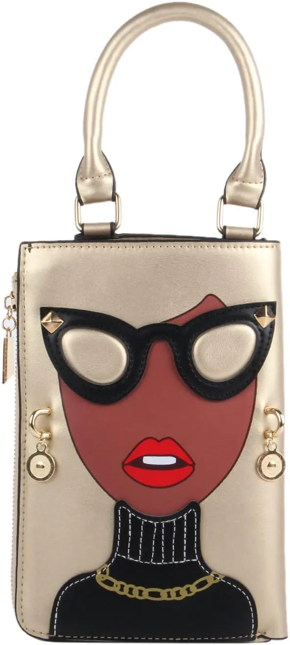 KUANG! Women Novelty Lady Face Shoulder Bags Funky PU Leather Top Handle Satchel Handbags Clutch Purse for Women