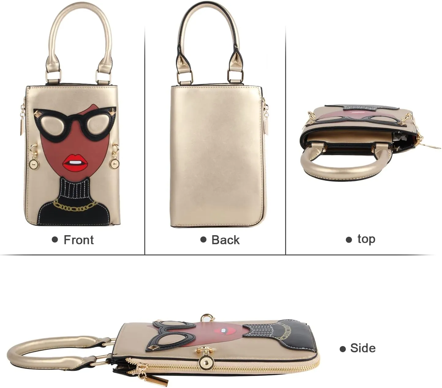 KUANG! Women Novelty Lady Face Shoulder Bags Funky PU Leather Top Handle Satchel Handbags Clutch Purse for Women