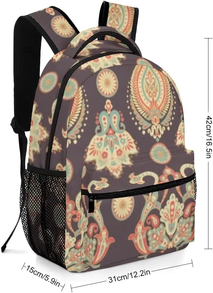 Kuizee Travel Laptop Backpack Business Daypack Work Bookbag Damask style seamless floral pattern Durable iPad Tablet School College Book Bags Casual Bags for Men and Women