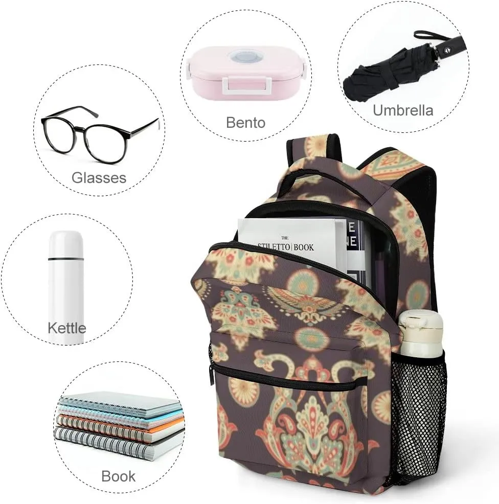 Kuizee Travel Laptop Backpack Business Daypack Work Bookbag Damask style seamless floral pattern Durable iPad Tablet School College Book Bags Casual Bags for Men and Women
