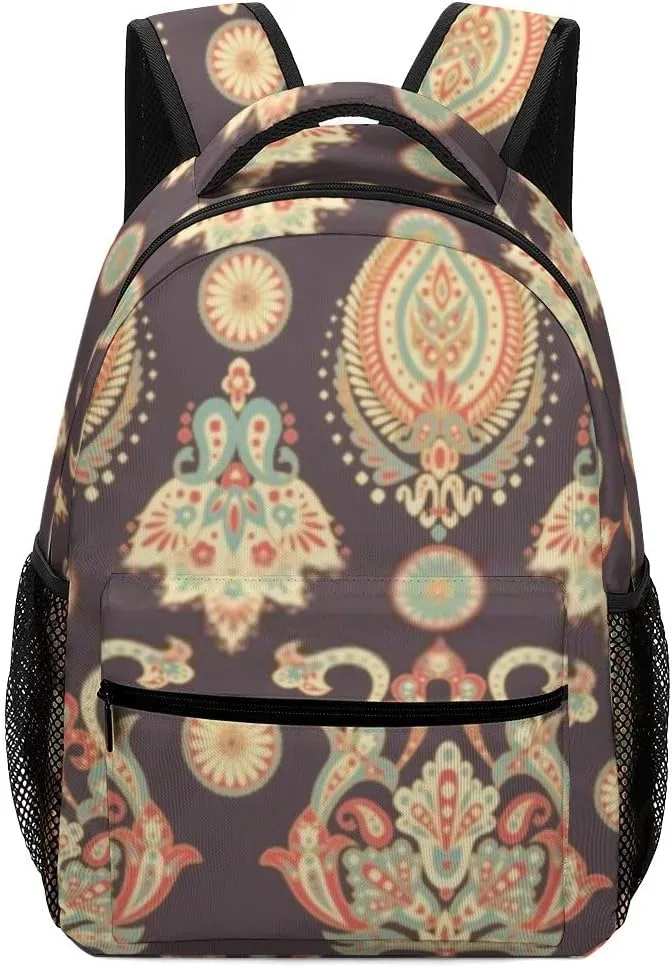 Kuizee Travel Laptop Backpack Business Daypack Work Bookbag Damask style seamless floral pattern Durable iPad Tablet School College Book Bags Casual Bags for Men and Women