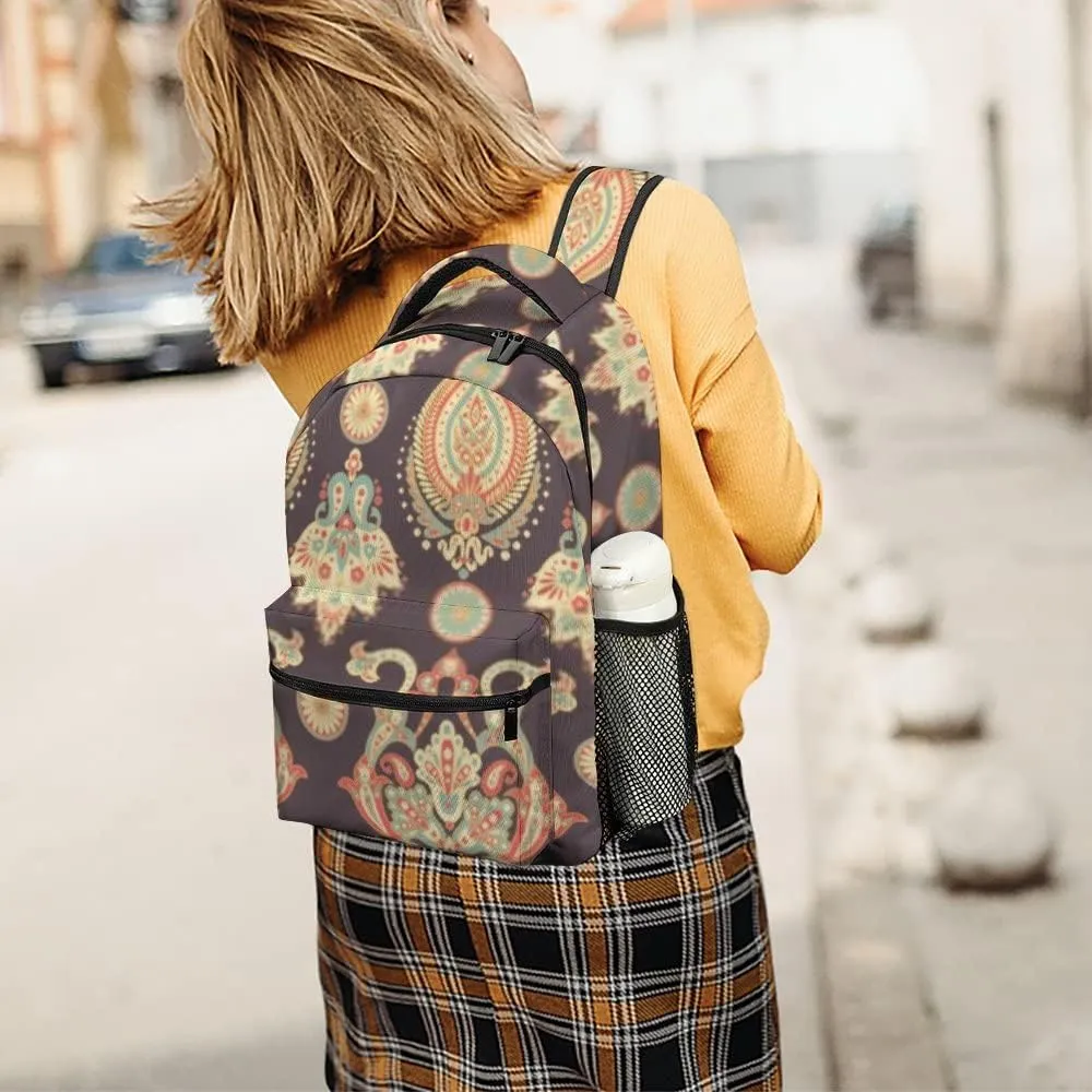 Kuizee Travel Laptop Backpack Business Daypack Work Bookbag Damask style seamless floral pattern Durable iPad Tablet School College Book Bags Casual Bags for Men and Women