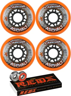 Labeda Asphalt Inline Roller Hockey Wheels 76mm Orange 85A 4-Pack Bones Reds