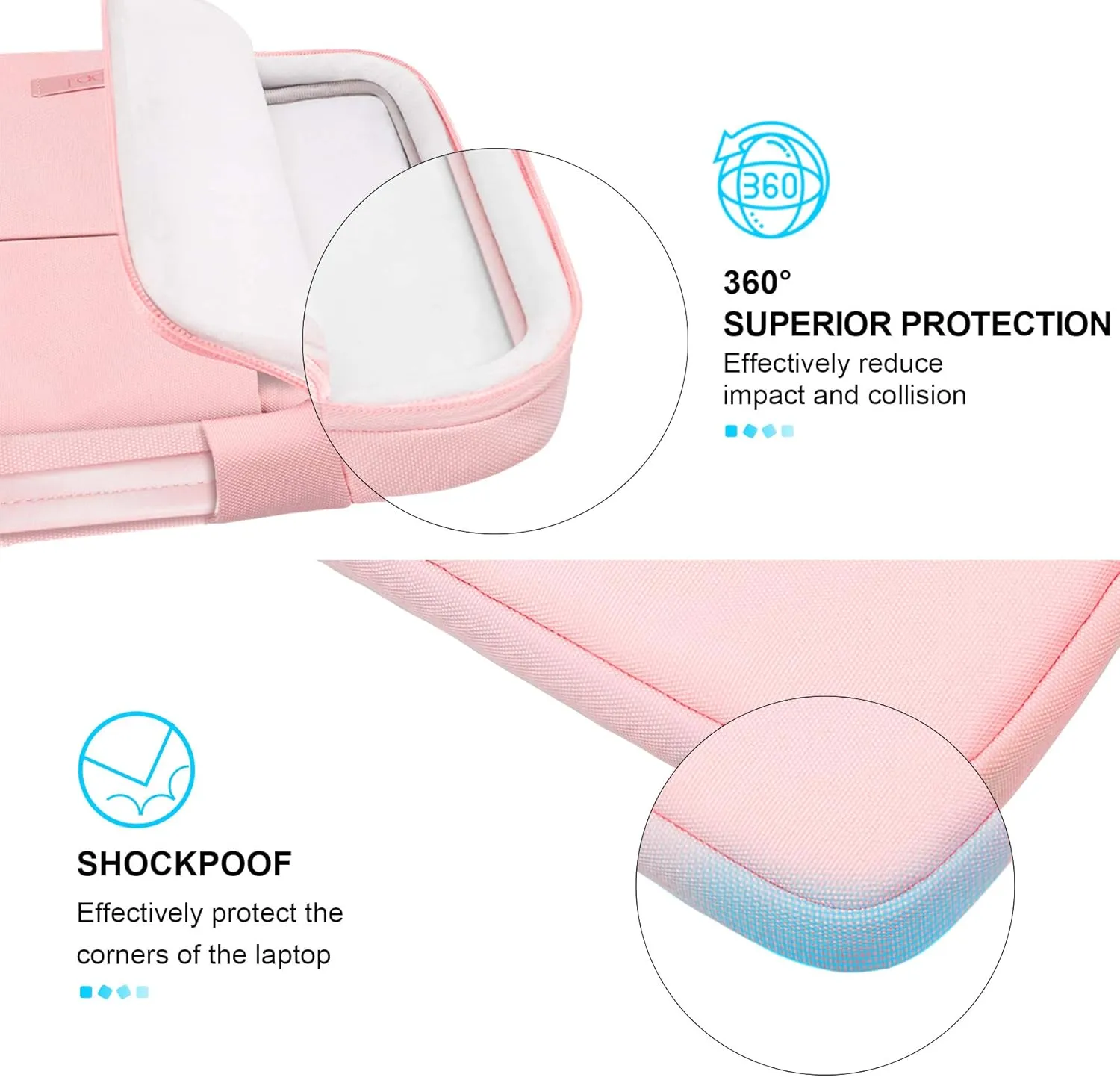 Lacdo 360° Protective Laptop Sleeve Case for 16 inch New MacBook Pro M4/M3/M2/M1 Pro/Max A3403 A3186 A2991 A2780 A2485 A2141 2024-2019, 15 inch Surface Laptop 7th Copilot PC/6/5/4/3 Computer Bag, Pink
