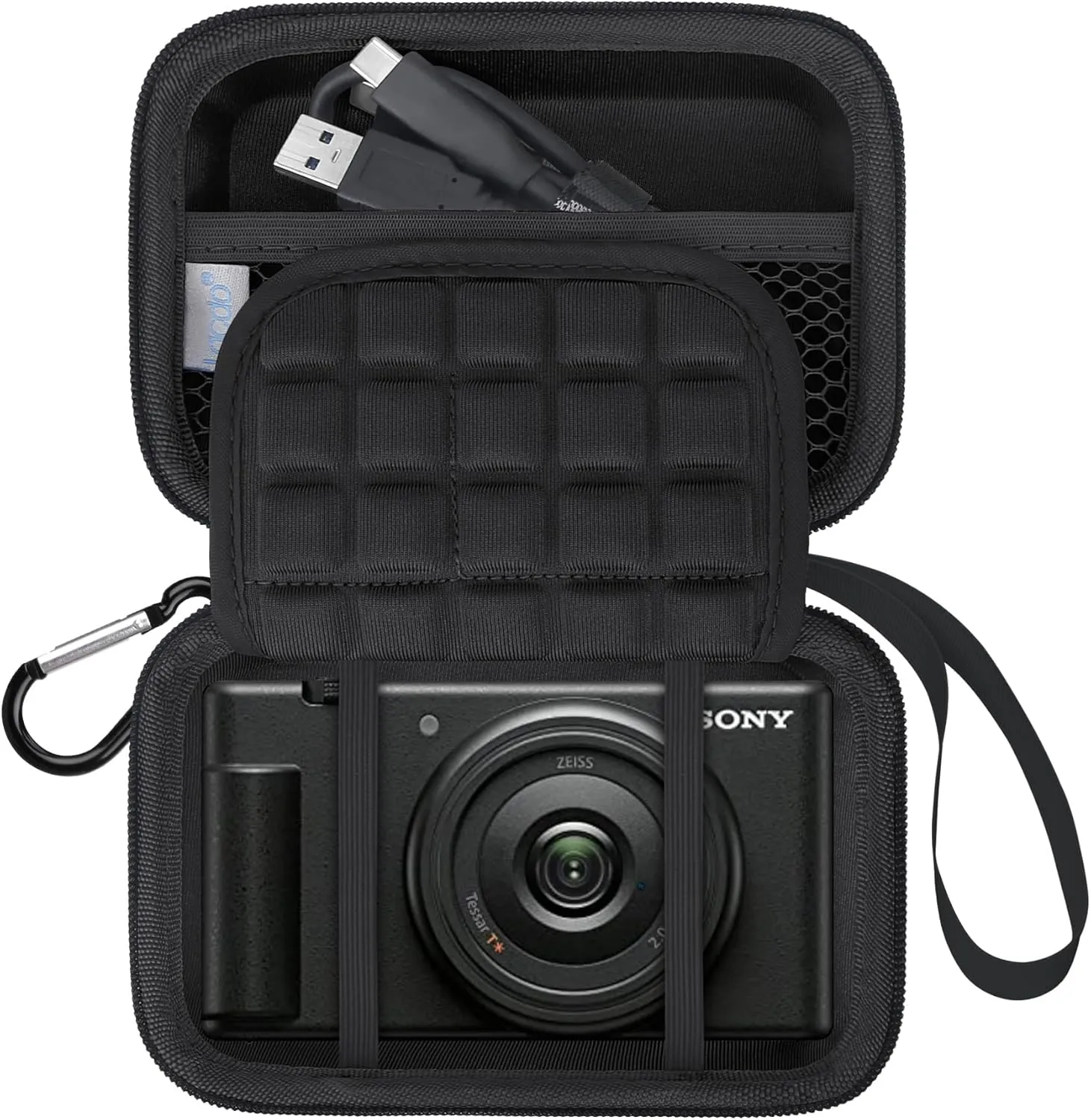 Lacdo Camera Carrying Case for Sony ZV-1F / ZV-1 / ZV-1 II Vlogging Digital Camera for Content Creator Camera Hard Trave Bag, Mesh Pocket fit Battery, Cable, SD Card, Microphone Accessory, Black Black