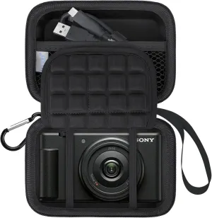 Lacdo Camera Carrying Case for Sony ZV-1F / ZV-1 / ZV-1 II Vlogging Digital Camera for Content Creator Camera Hard Trave Bag, Mesh Pocket fit Battery, Cable, SD Card, Microphone Accessory, Black Black