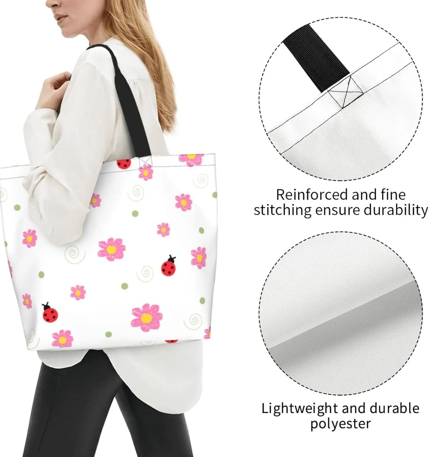 Ladybug Canvas Tote Bag Chicago Shoulder Bag Handbag Ladybird Casual Cute Grocery Bags Women Bag for Outdoor