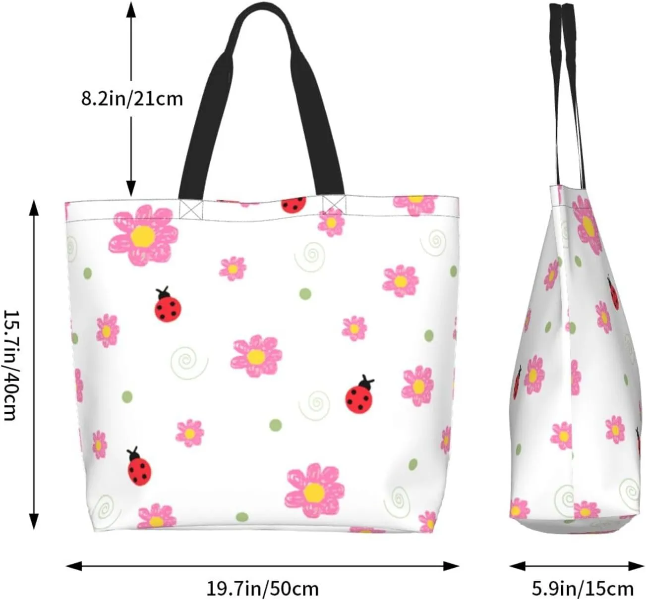 Ladybug Canvas Tote Bag Chicago Shoulder Bag Handbag Ladybird Casual Cute Grocery Bags Women Bag for Outdoor