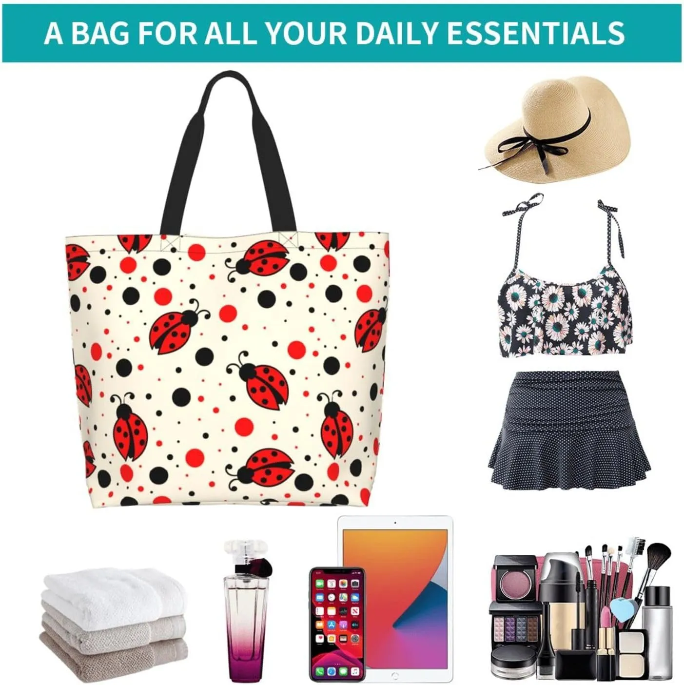 Ladybug Canvas Tote Bag Chicago Shoulder Bag Handbag Ladybird Casual Cute Grocery Bags Women Bag for Outdoor