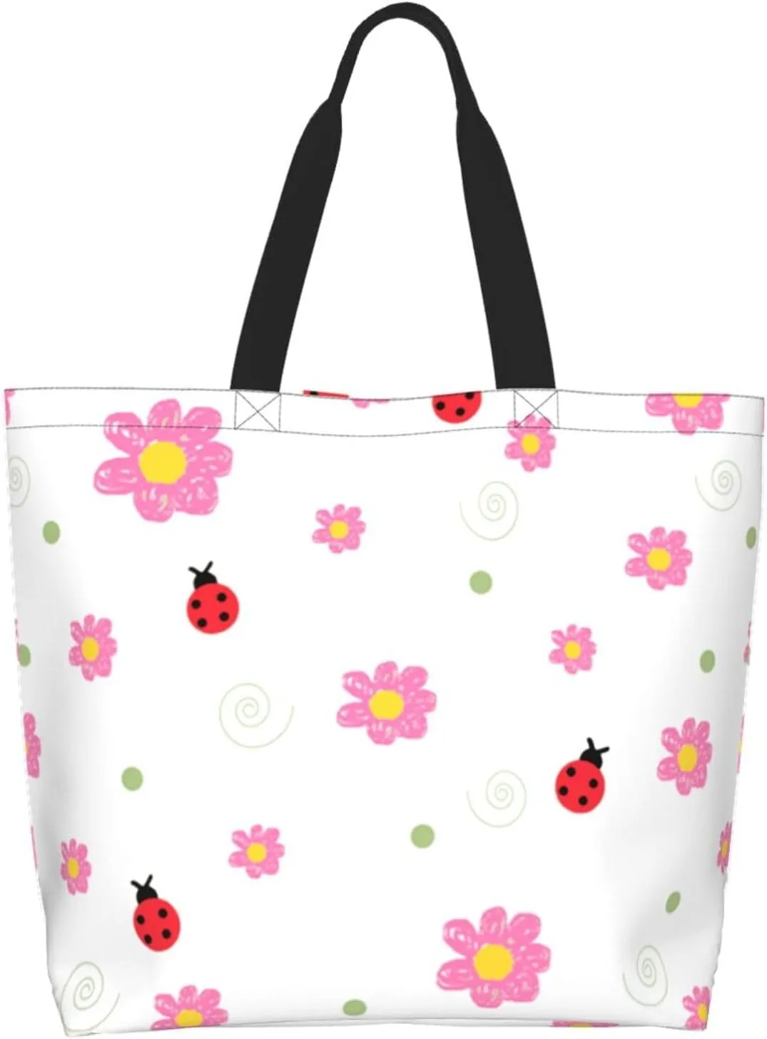Ladybug Canvas Tote Bag Chicago Shoulder Bag Handbag Ladybird Casual Cute Grocery Bags Women Bag for Outdoor