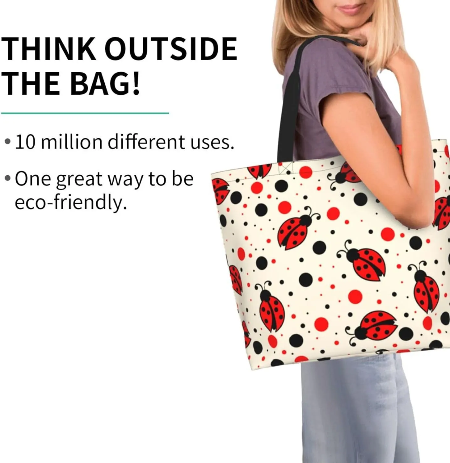 Ladybug Canvas Tote Bag Chicago Shoulder Bag Handbag Ladybird Casual Cute Grocery Bags Women Bag for Outdoor