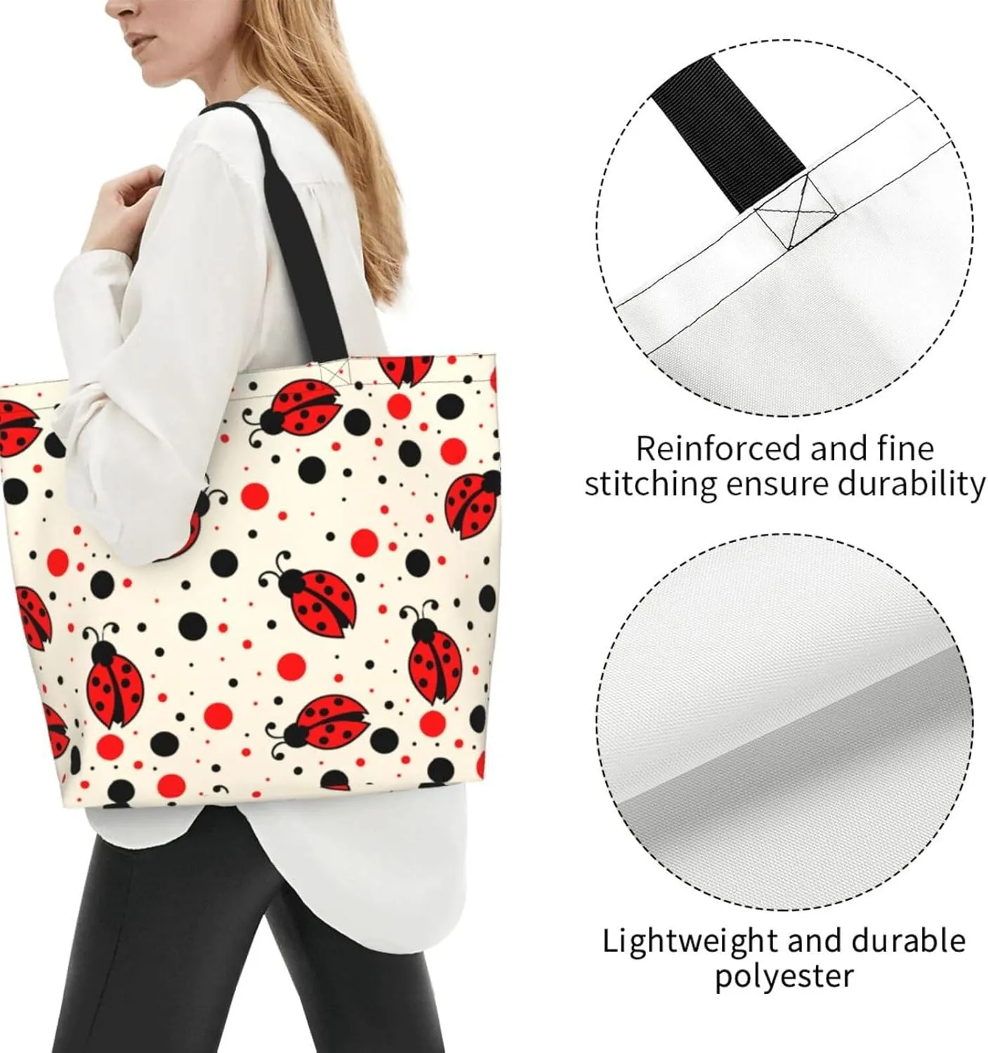 Ladybug Canvas Tote Bag Chicago Shoulder Bag Handbag Ladybird Casual Cute Grocery Bags Women Bag for Outdoor