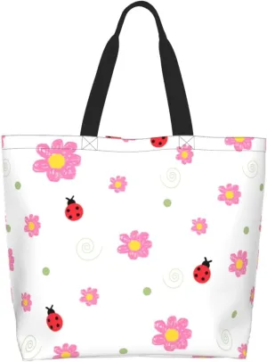 Ladybug Canvas Tote Bag Chicago Shoulder Bag Handbag Ladybird Casual Cute Grocery Bags Women Bag for Outdoor