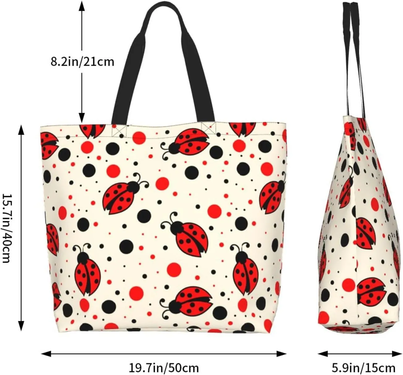 Ladybug Canvas Tote Bag Chicago Shoulder Bag Handbag Ladybird Casual Cute Grocery Bags Women Bag for Outdoor