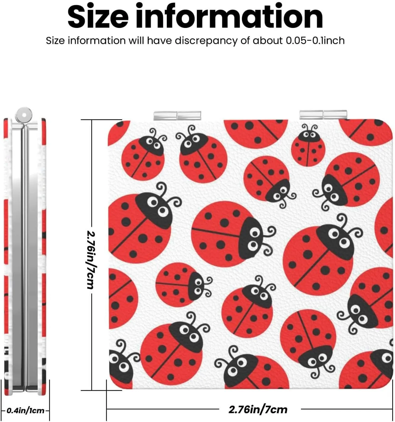 Ladybug Cute Pattern White Small Makeup Mirror Portable Travel Cosmetic Mirror Folding Small Pocket Mirror
