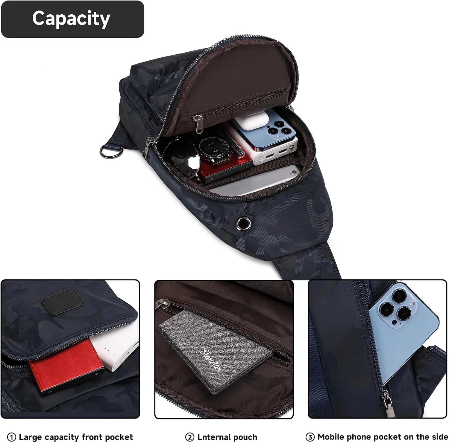 Lanola Men‘s Crossbody Sling Bag Single-shoulder Bag Chest Bag Outdoors Travel Hiking Chest Bag Daypack for Men