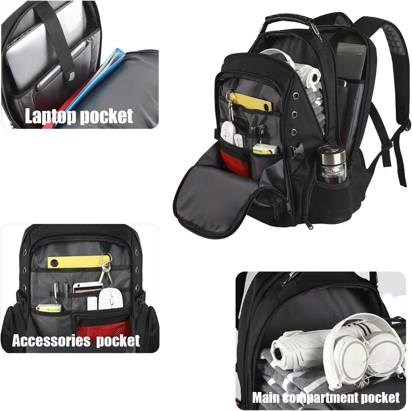 Laptop Backpack for Men, Large Travel Computer Backpack with USB Charging Port for Work Business Fits 17 Inch Notebook, 40L, Anti Theft, Water Resistant, Black