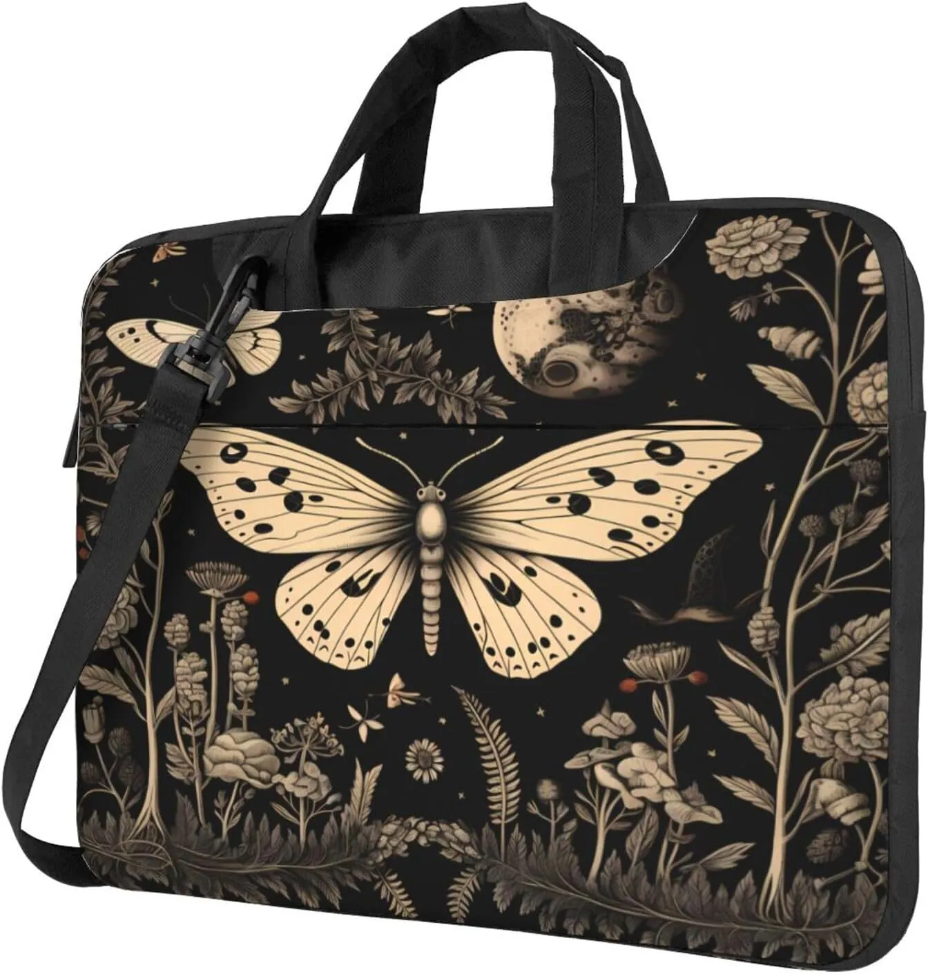 Laptop Bag Case Vintage Gothic Floral Moon Butterfly Computer Messenger Shoulder Bag Laptop Sleeve Briefcase