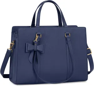 Laptop Bag for Women 15.6 inch Laptop Tote Bag Waterproof Leather Computer Bag Large Lightweight Briefcase Professional Business Office Work Bag Blue
