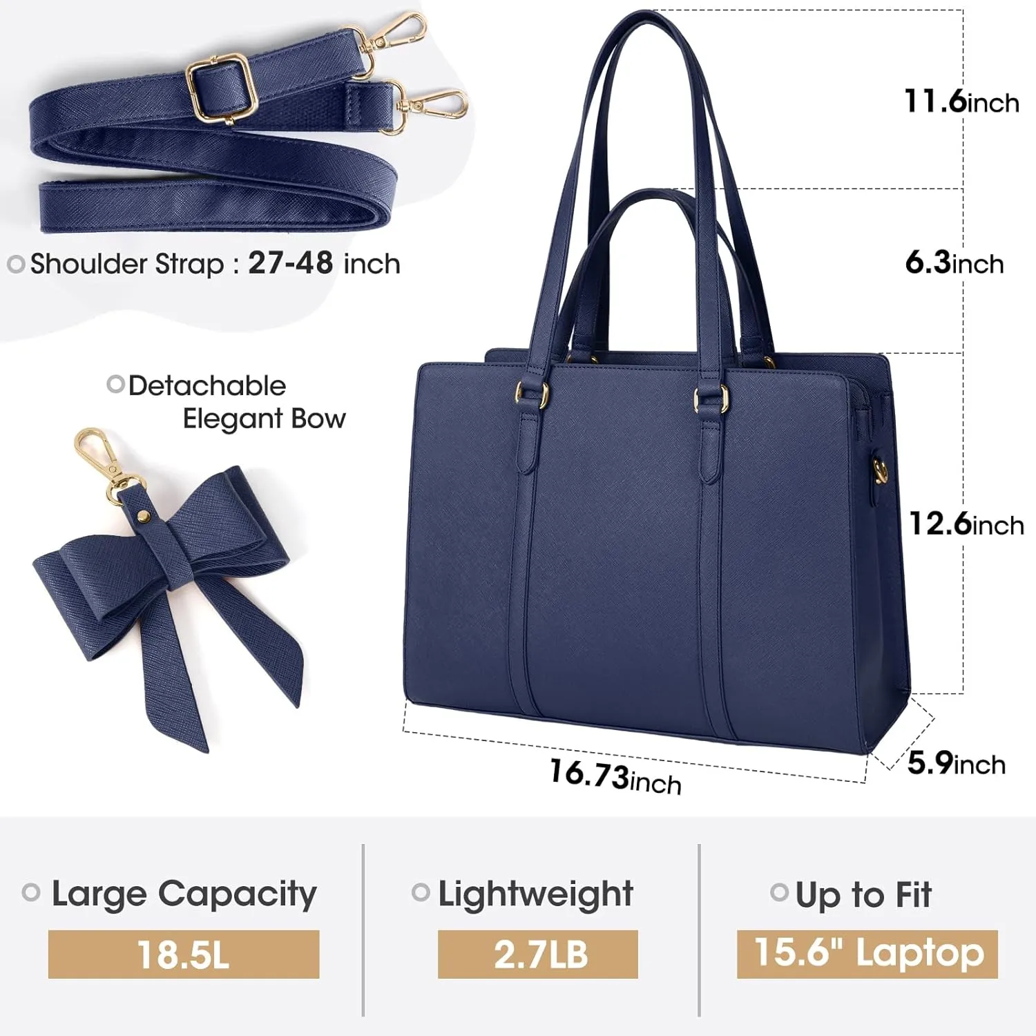 Laptop Bag for Women 15.6 inch Laptop Tote Bag Waterproof Leather Computer Bag Large Lightweight Briefcase Professional Business Office Work Bag Blue