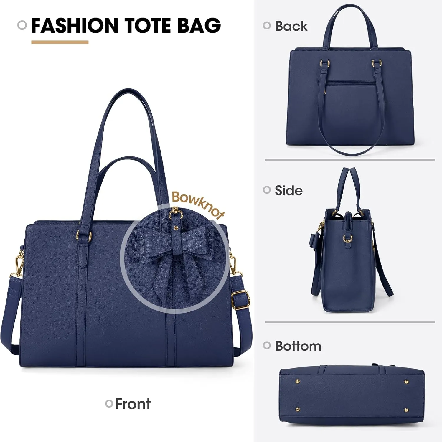 Laptop Bag for Women 15.6 inch Laptop Tote Bag Waterproof Leather Computer Bag Large Lightweight Briefcase Professional Business Office Work Bag Blue