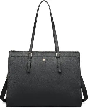 Laptop Bag for Women 15.6 Inch Laptop Tote Bag Women Leather Computer Briefcase Bag Large Capacity Waterproof Work Bags for Business Office Black