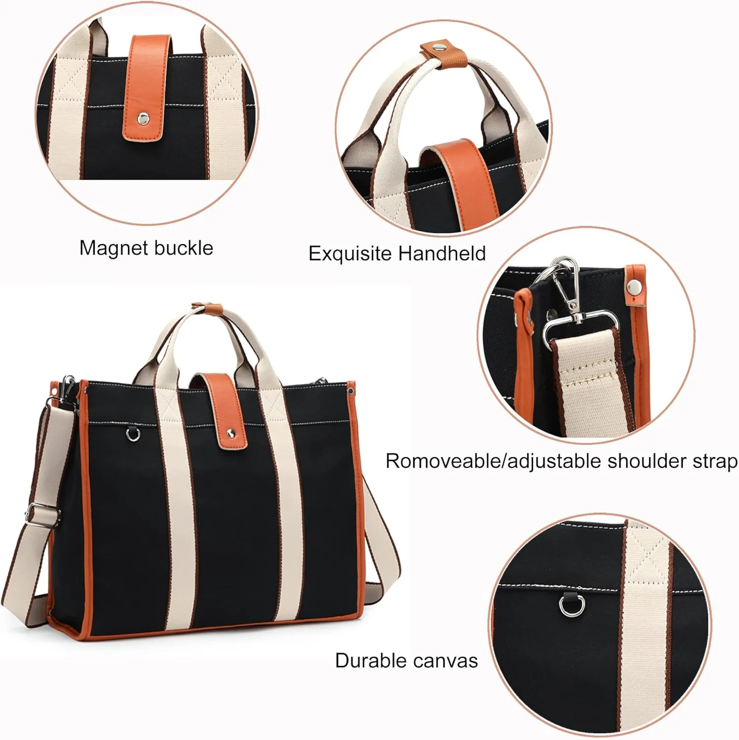 Laptop Bag for Women 15.6 Inch Lightweight Canvas Tote Bags Teacher Work Bag for School Travel