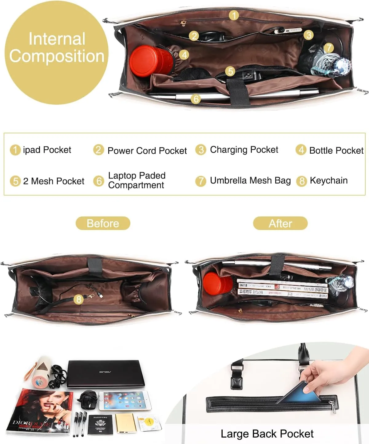 Laptop Bag for Women 17.3 inch Laptop Tote Bag Stand-up Business Office Work Bag Briefcase Computer Tote Bag Large Handbag Satchel Shoulder Bag
