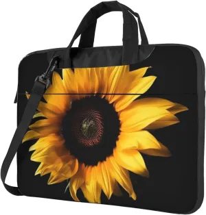 Laptop Bag for Women Men Computer Bag Laptop Briefcase Sunflower on Black Background Laptop Shoulder Bag Work Bag for Travel