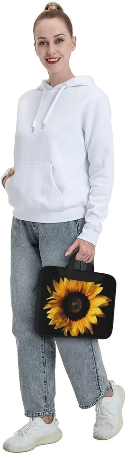 Laptop Bag for Women Men Computer Bag Laptop Briefcase Sunflower on Black Background Laptop Shoulder Bag Work Bag for Travel