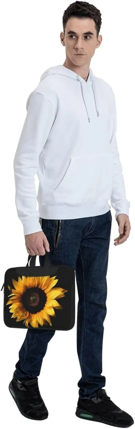 Laptop Bag for Women Men Computer Bag Laptop Briefcase Sunflower on Black Background Laptop Shoulder Bag Work Bag for Travel