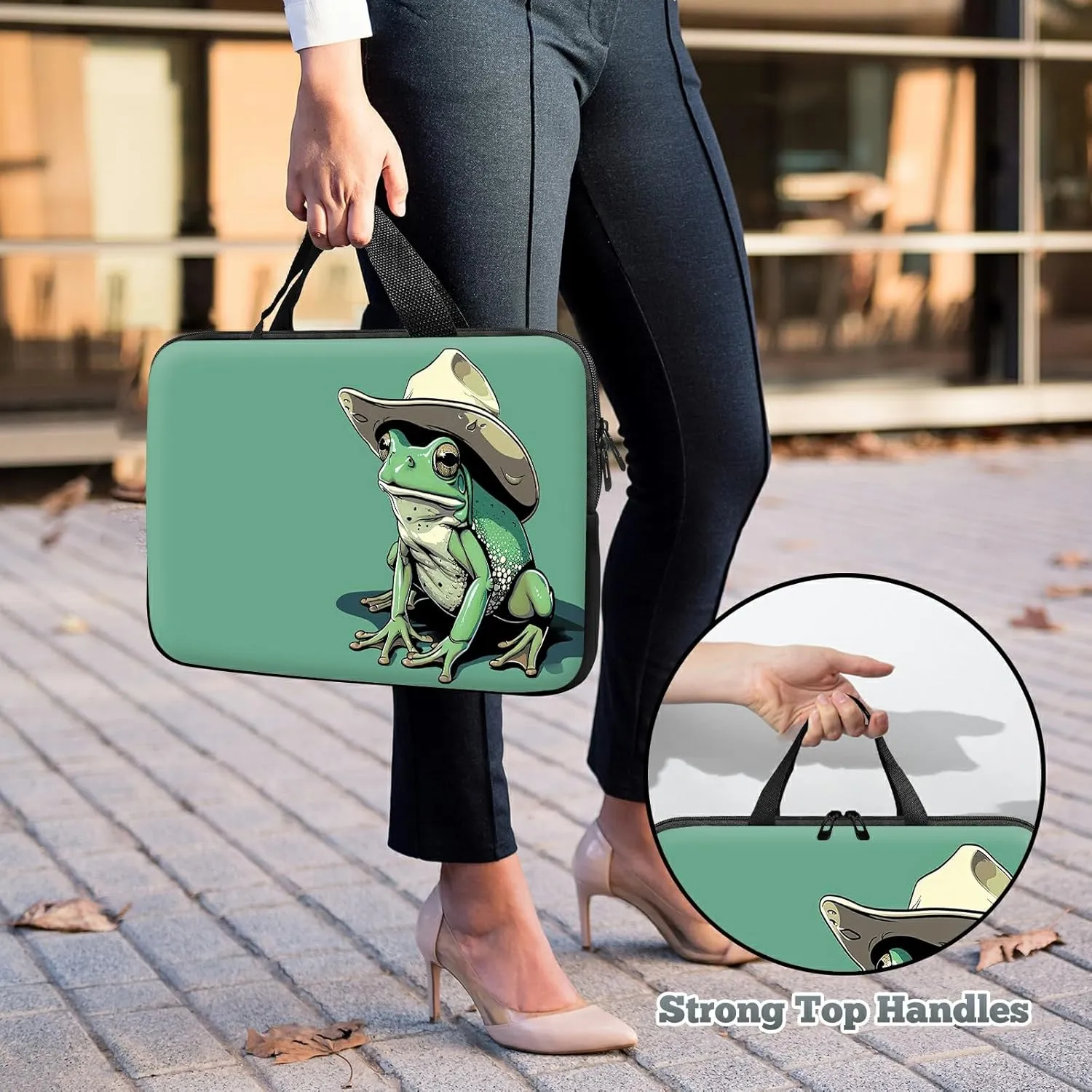 Laptop Sleeve Case Bag 15 inch, Green Frog Slim Carrying Case Durable Handbag Travel Laptop Bag for 15 inch MacBook Air M3/M2/15 Pro/Surface Laptop 7/6/5/4/3/ Dell XPS 15 Plus