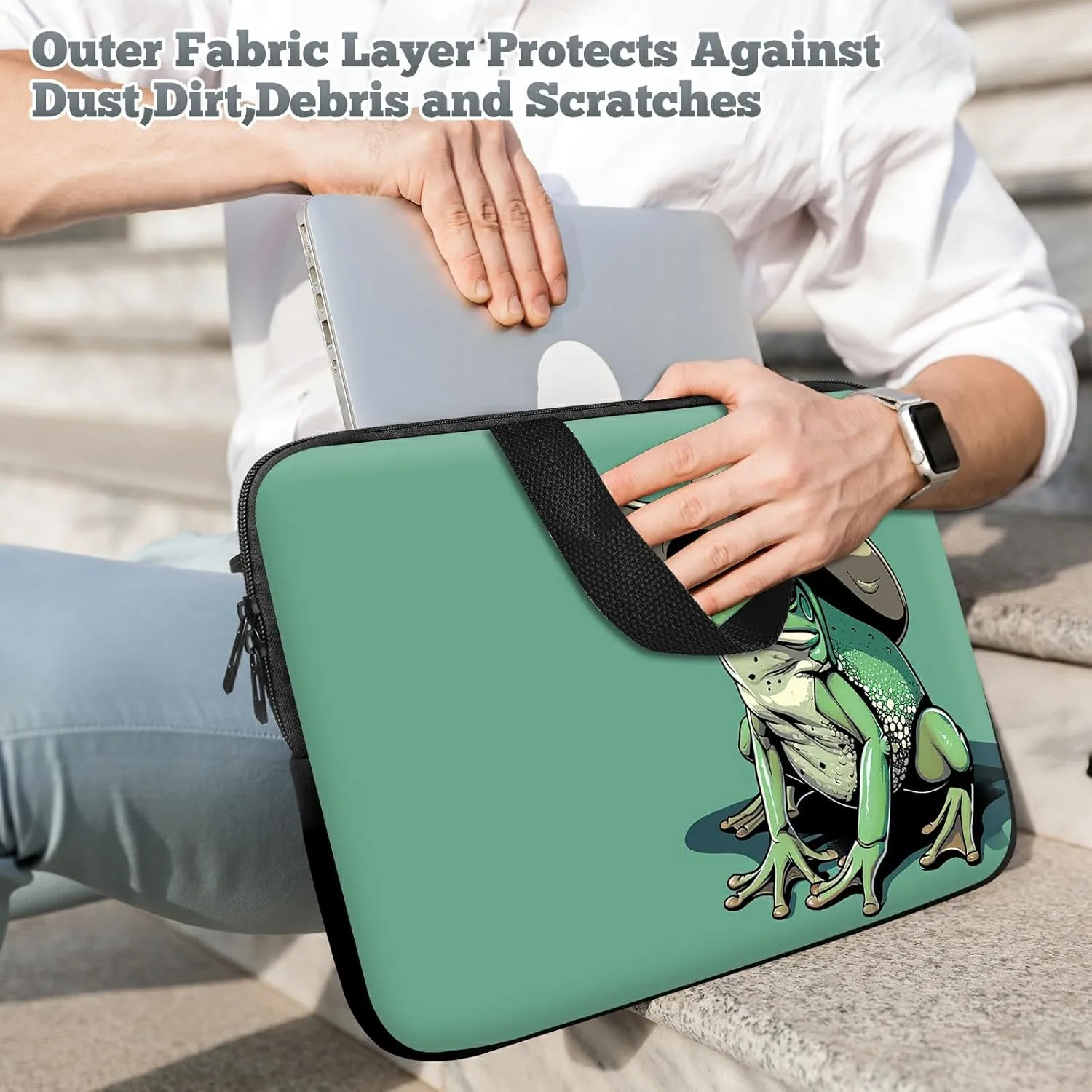 Laptop Sleeve Case Bag 15 inch, Green Frog Slim Carrying Case Durable Handbag Travel Laptop Bag for 15 inch MacBook Air M3/M2/15 Pro/Surface Laptop 7/6/5/4/3/ Dell XPS 15 Plus