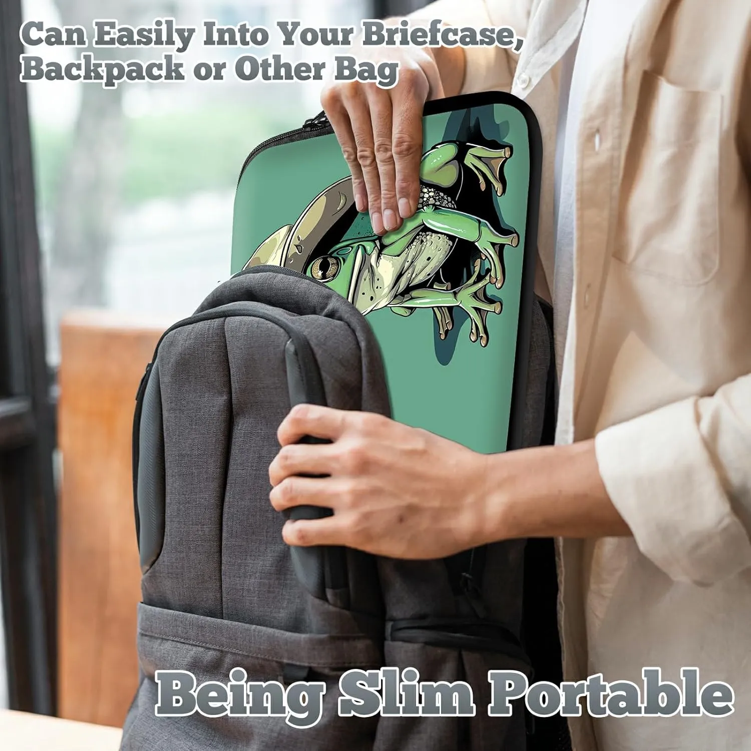 Laptop Sleeve Case Bag 15 inch, Green Frog Slim Carrying Case Durable Handbag Travel Laptop Bag for 15 inch MacBook Air M3/M2/15 Pro/Surface Laptop 7/6/5/4/3/ Dell XPS 15 Plus